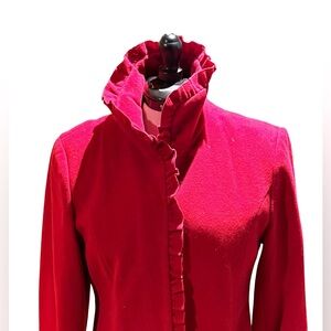 ❣️ Larry Levin Ruby Red Wool Coat Ruffled Detail - Size M